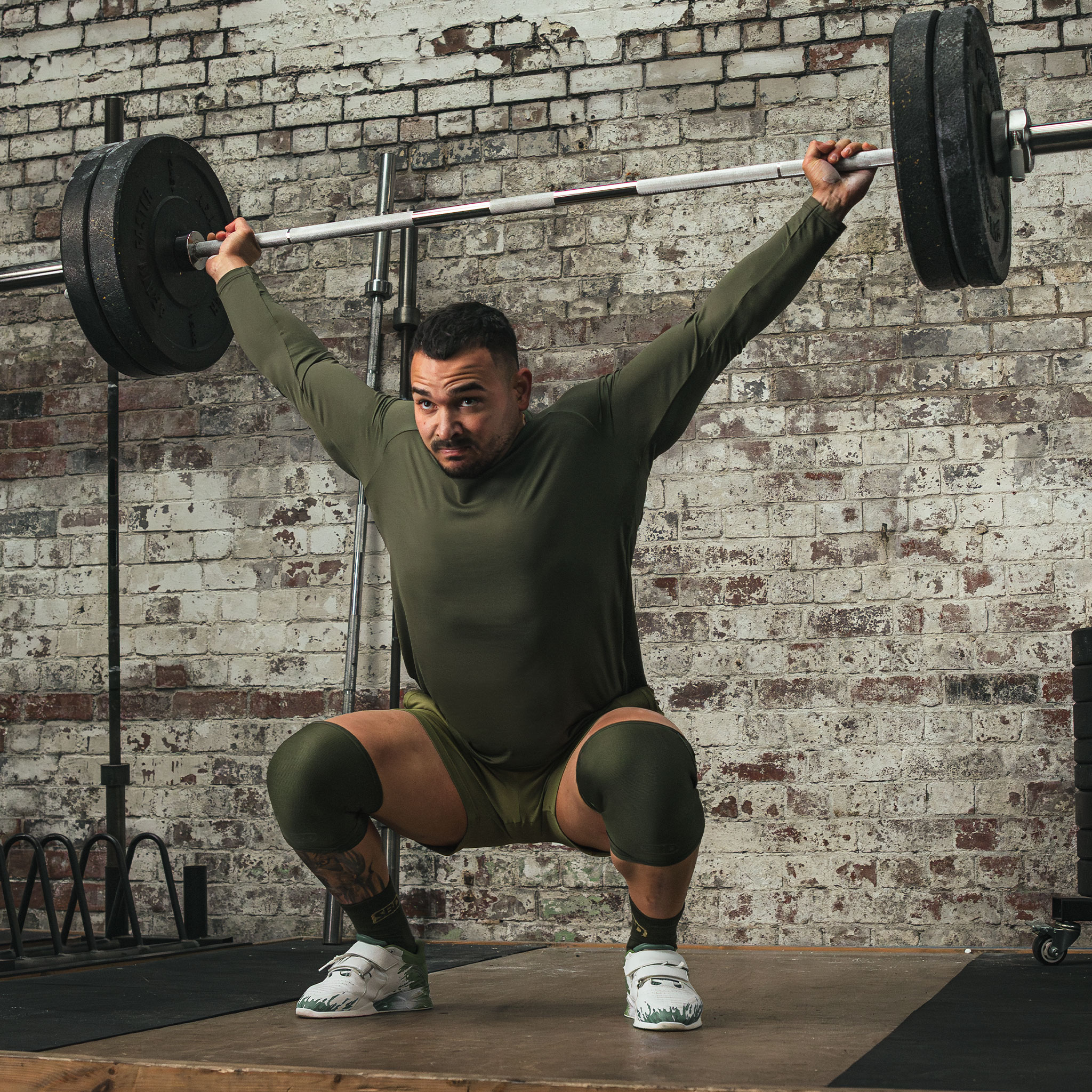 Genouillères SBD kaki pour haltérophilie, crossfit et musculation